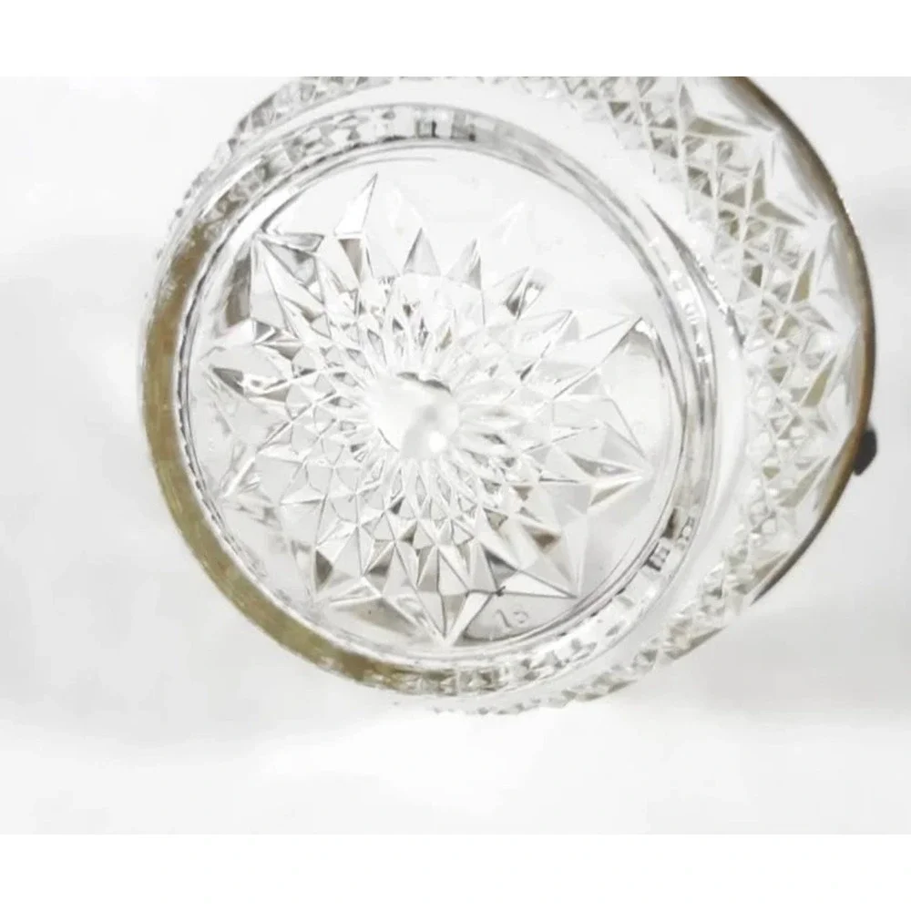 Vintage Reims France Cut Crystal Candy Dish Silver Rim Swing Handle Sugar Bucket